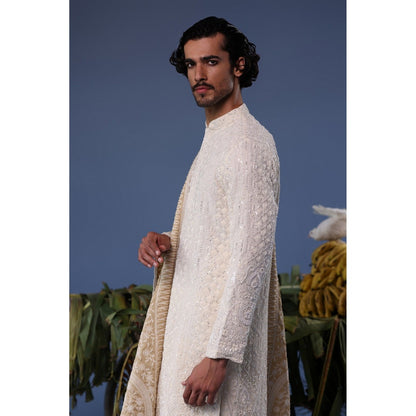 KALPRAAG Cream Viscose Embroidered Kurta with Salwar and Dupatta