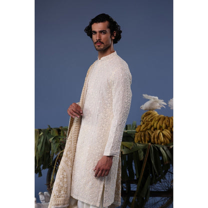 KALPRAAG Cream Viscose Embroidered Kurta with Salwar and Dupatta