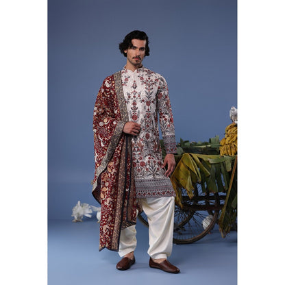 KALPRAAG Ivory Viscose Embroidered Kurta with Salwar and Dupatta