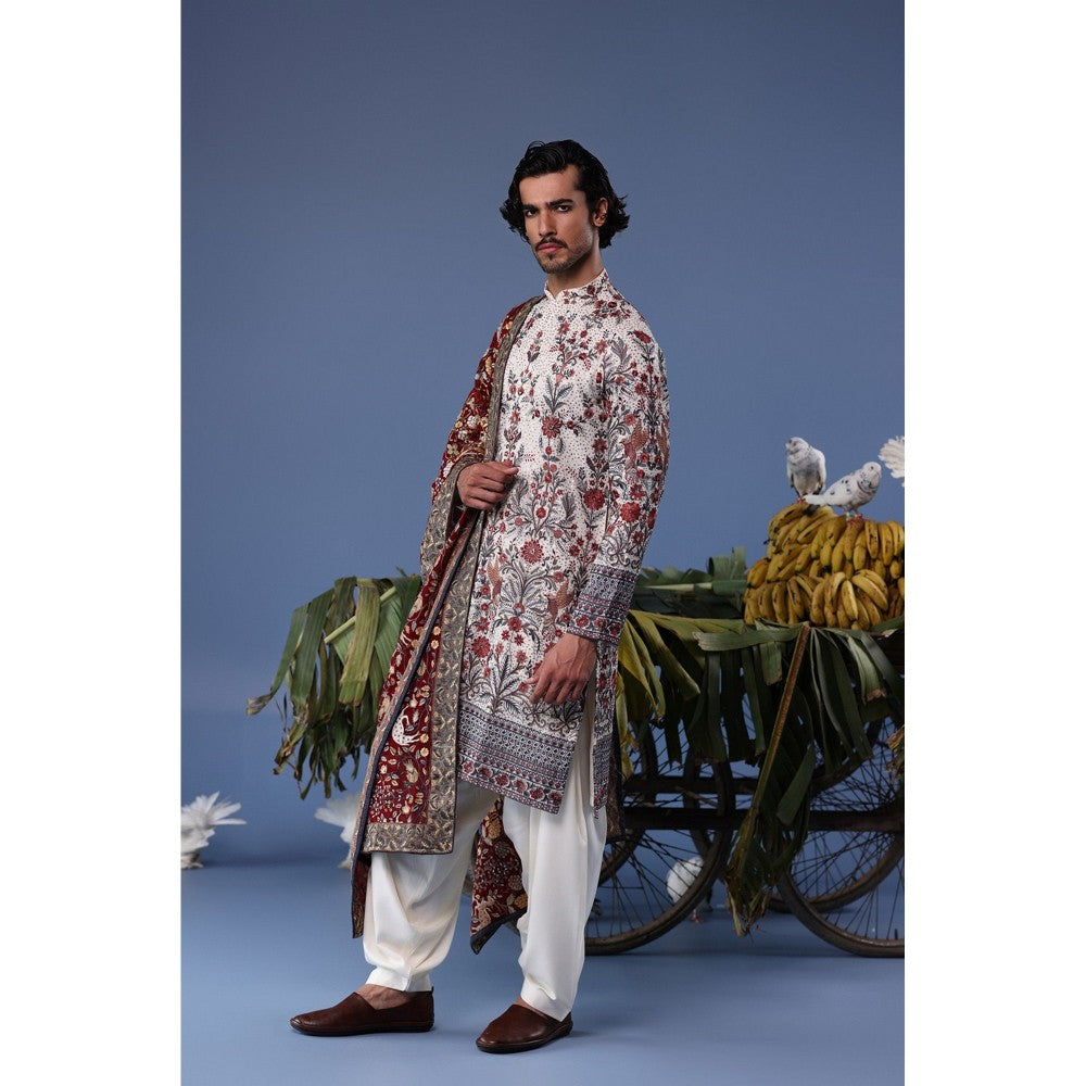 KALPRAAG Ivory Viscose Embroidered Kurta with Salwar and Dupatta
