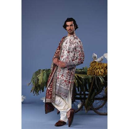 KALPRAAG Ivory Viscose Embroidered Kurta with Salwar and Dupatta