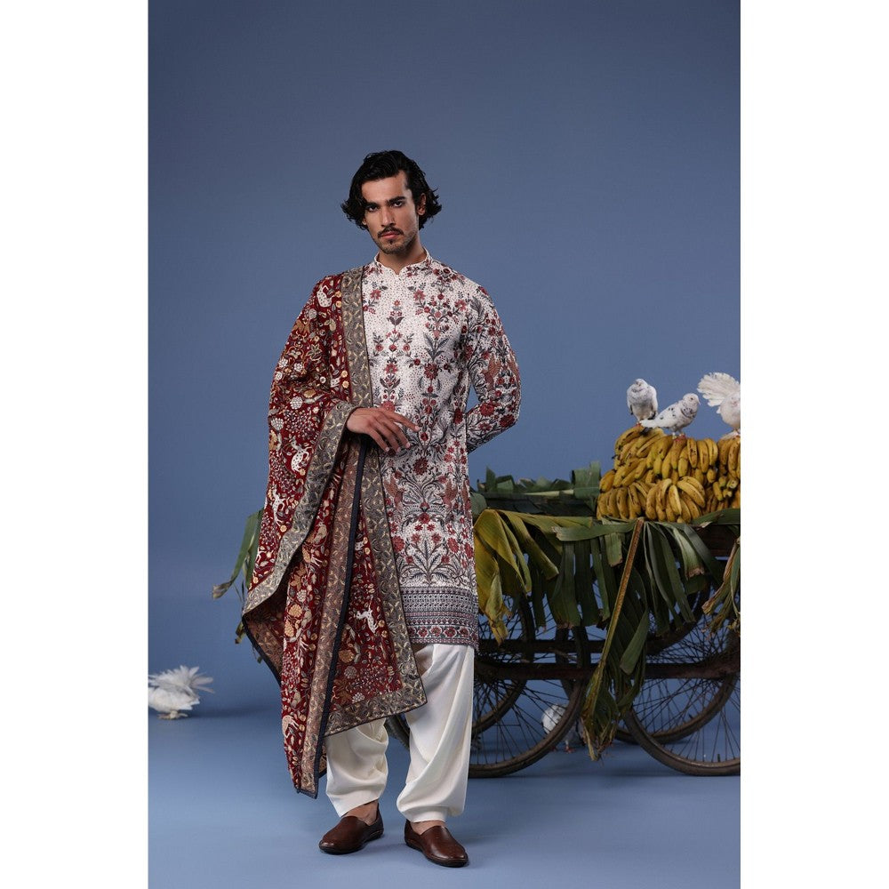KALPRAAG Ivory Viscose Embroidered Kurta with Salwar and Dupatta