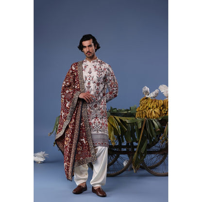 KALPRAAG Ivory Viscose Embroidered Kurta with Salwar and Dupatta