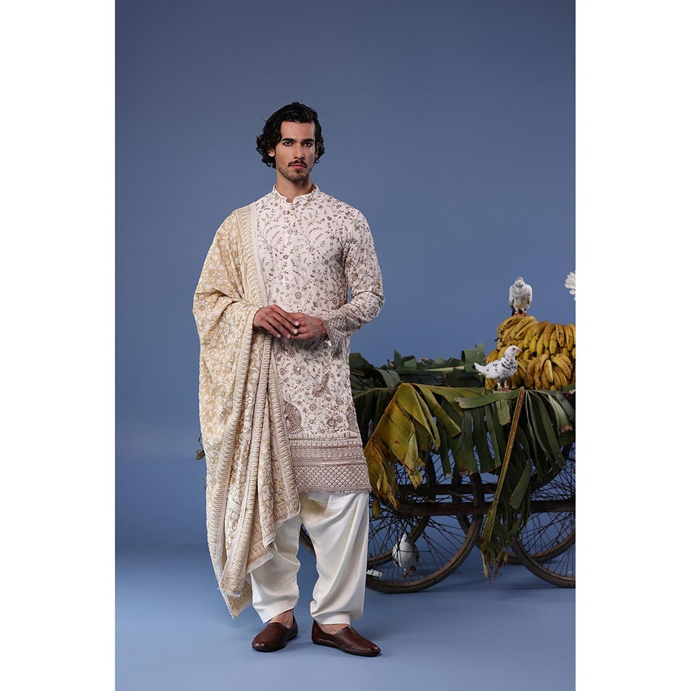 KALPRAAG Ivory Viscose Embroidered Kurta with Salwar and Dupatta
