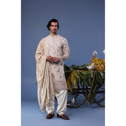 KALPRAAG Ivory Viscose Embroidered Kurta with Salwar and Dupatta