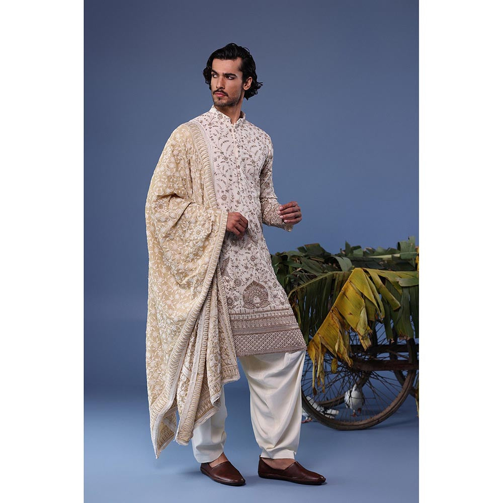 KALPRAAG Ivory Viscose Embroidered Kurta with Salwar and Dupatta