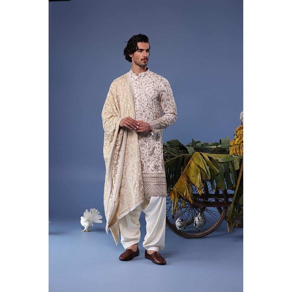 KALPRAAG Ivory Viscose Embroidered Kurta with Salwar and Dupatta