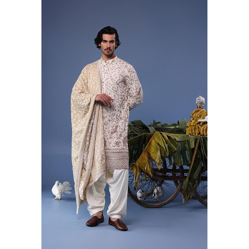 KALPRAAG Ivory Viscose Embroidered Kurta with Salwar and Dupatta