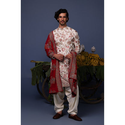 KALPRAAG Ivory Viscose Embroidered Kurta with Salwar and Dupatta