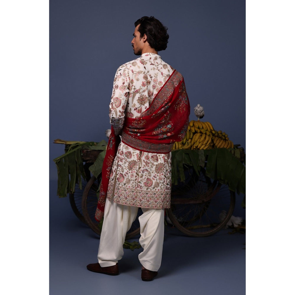 KALPRAAG Ivory Viscose Embroidered Kurta with Salwar and Dupatta