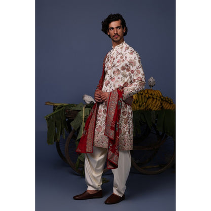 KALPRAAG Ivory Viscose Embroidered Kurta with Salwar and Dupatta