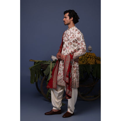 KALPRAAG Ivory Viscose Embroidered Kurta with Salwar and Dupatta