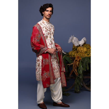 KALPRAAG Ivory Viscose Embroidered Kurta with Salwar and Dupatta