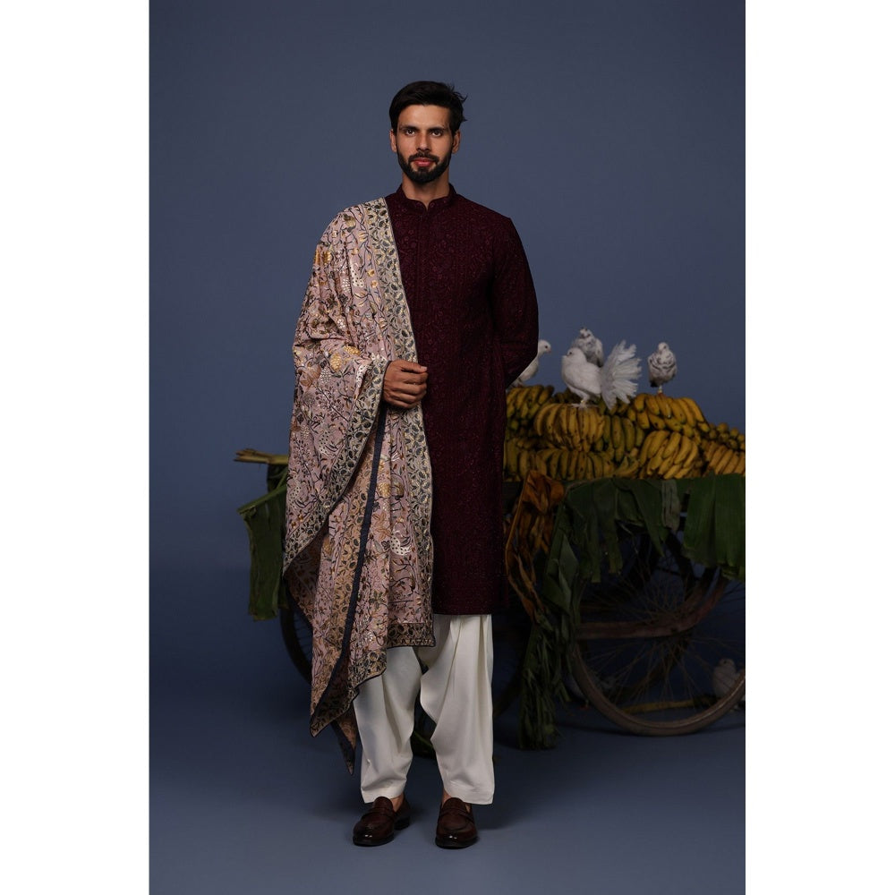 KALPRAAG Wine Viscose Embroidered Kurta with Salwar and Dupatta