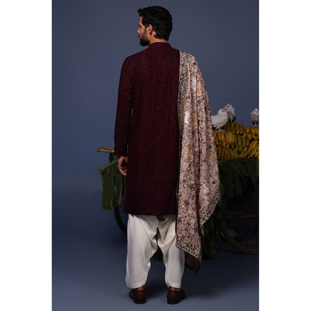 KALPRAAG Wine Viscose Embroidered Kurta with Salwar and Dupatta