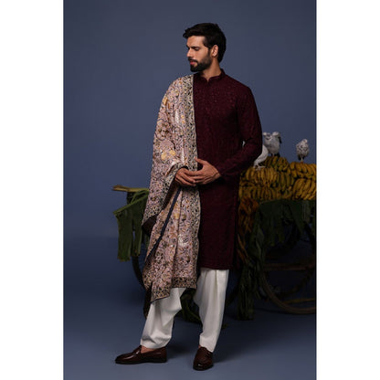 KALPRAAG Wine Viscose Embroidered Kurta with Salwar and Dupatta