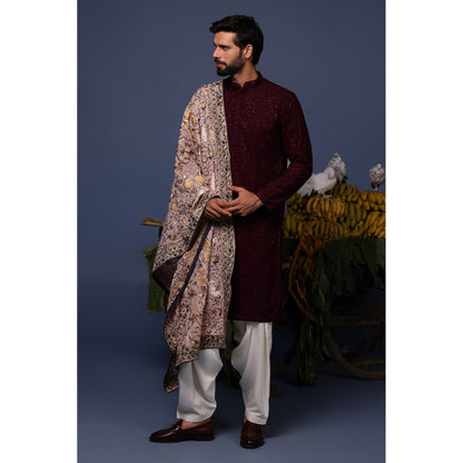 KALPRAAG Wine Viscose Embroidered Kurta with Salwar and Dupatta