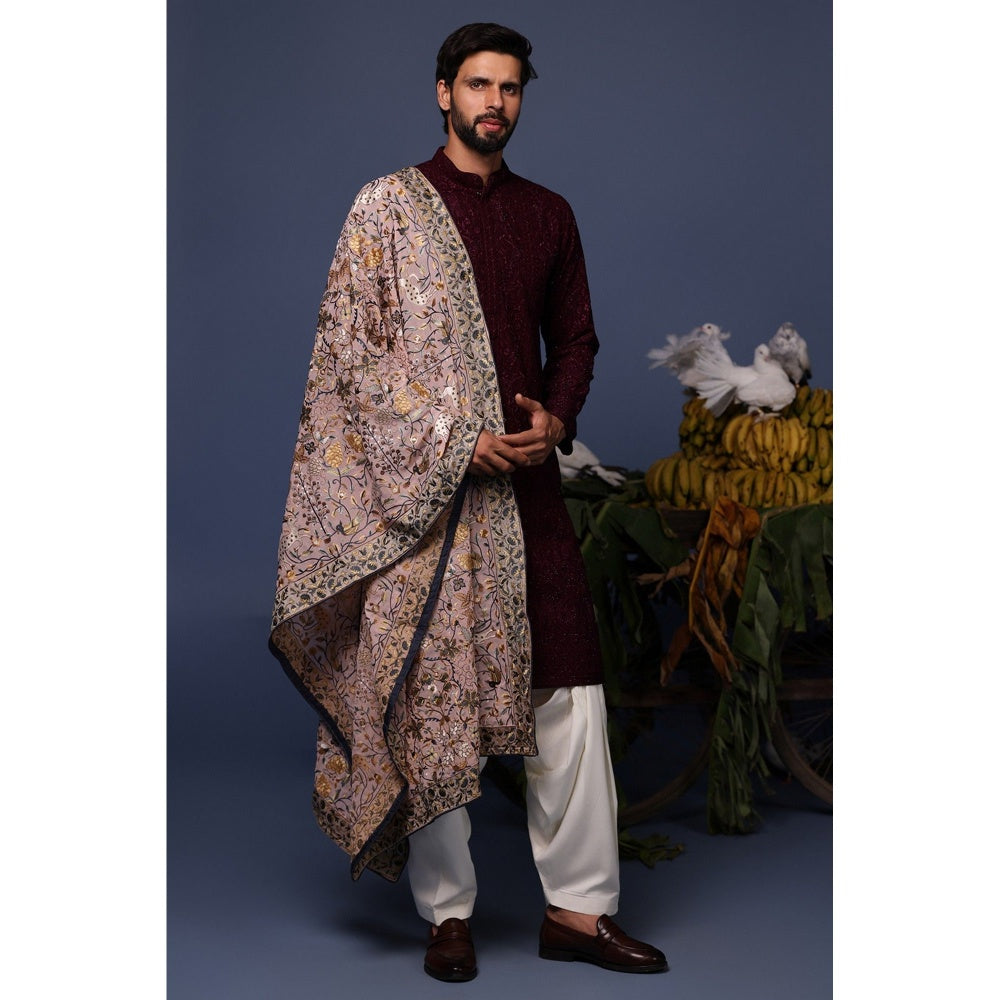 KALPRAAG Wine Viscose Embroidered Kurta with Salwar and Dupatta