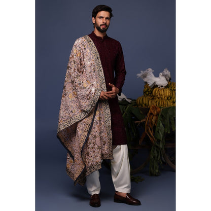 KALPRAAG Wine Viscose Embroidered Kurta with Salwar and Dupatta