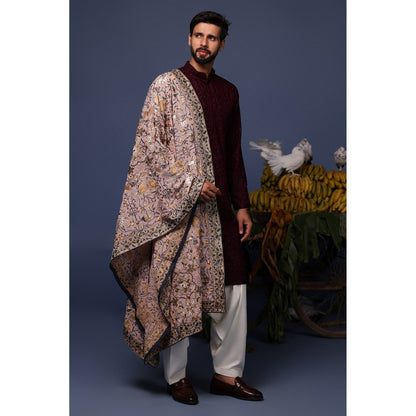 KALPRAAG Wine Viscose Embroidered Kurta with Salwar and Dupatta