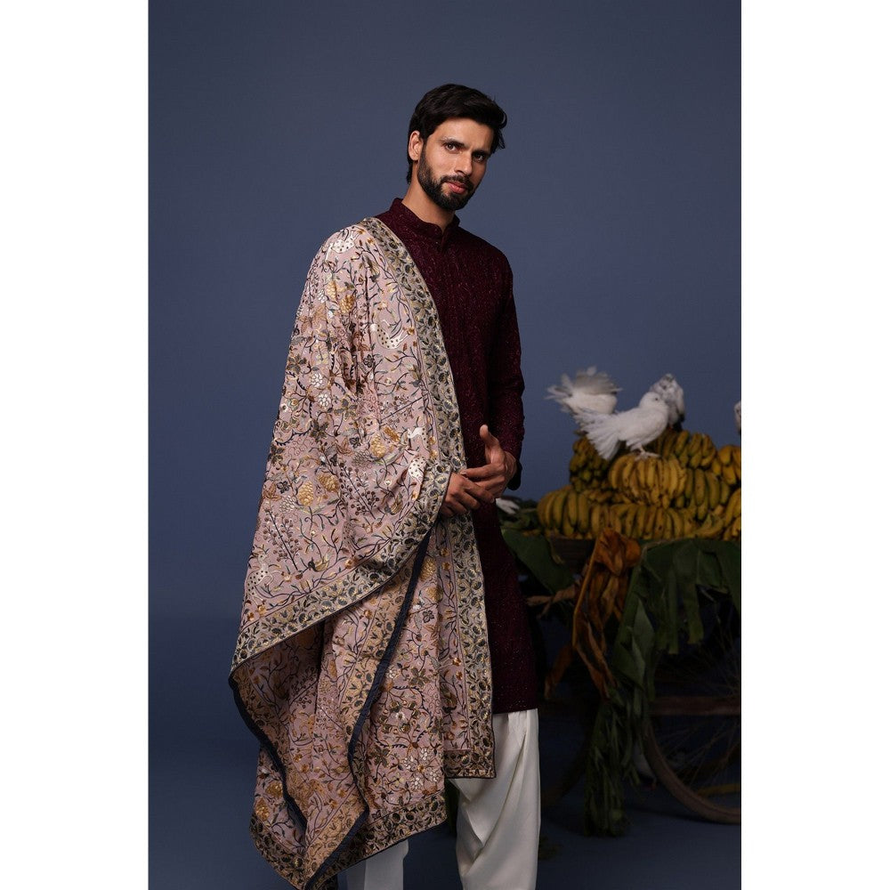 KALPRAAG Wine Viscose Embroidered Kurta with Salwar and Dupatta