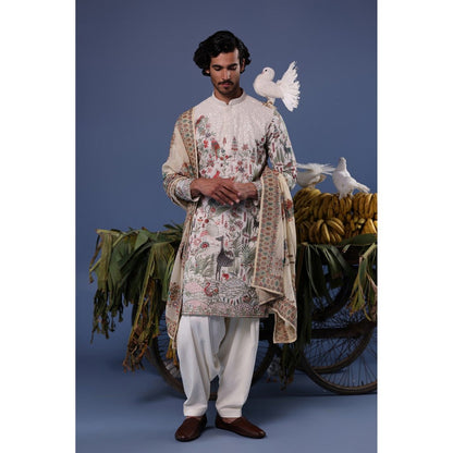 KALPRAAG Ivory Viscose Embroidered Kurta with Salwar and Dupatta