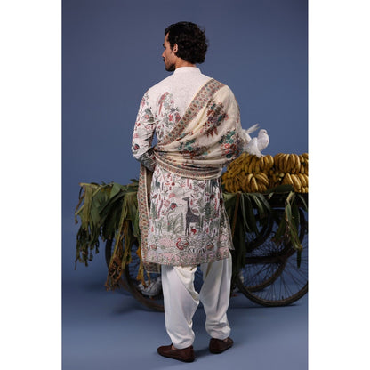 KALPRAAG Ivory Viscose Embroidered Kurta with Salwar and Dupatta