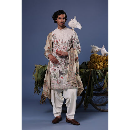 KALPRAAG Ivory Viscose Embroidered Kurta with Salwar and Dupatta