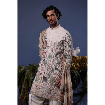KALPRAAG Ivory Viscose Embroidered Kurta with Salwar and Dupatta