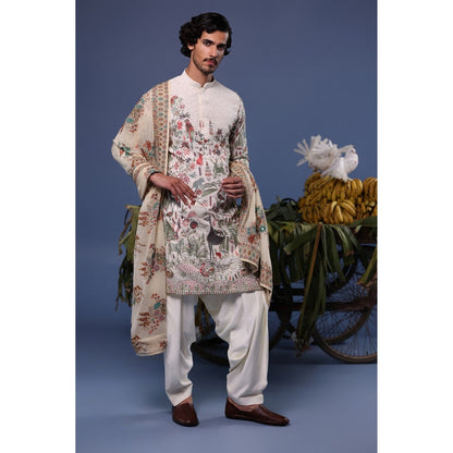 KALPRAAG Ivory Viscose Embroidered Kurta with Salwar and Dupatta