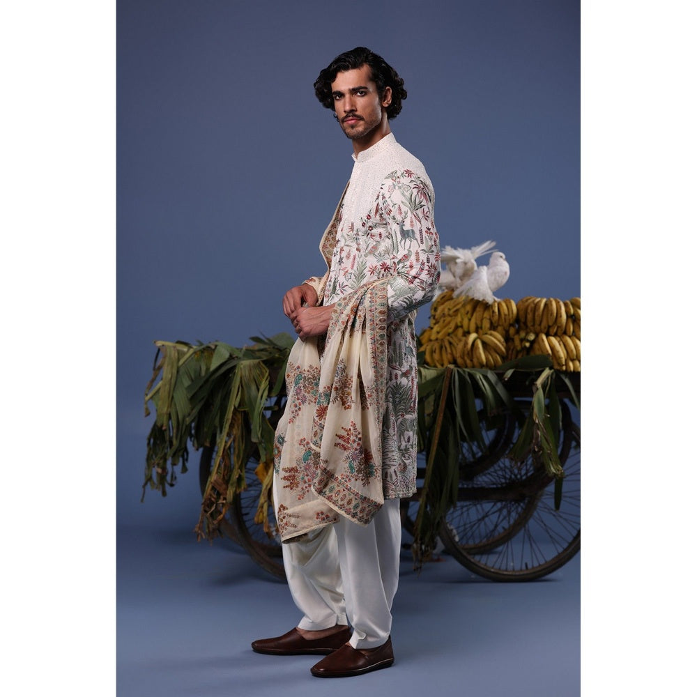 KALPRAAG Ivory Viscose Embroidered Kurta with Salwar and Dupatta