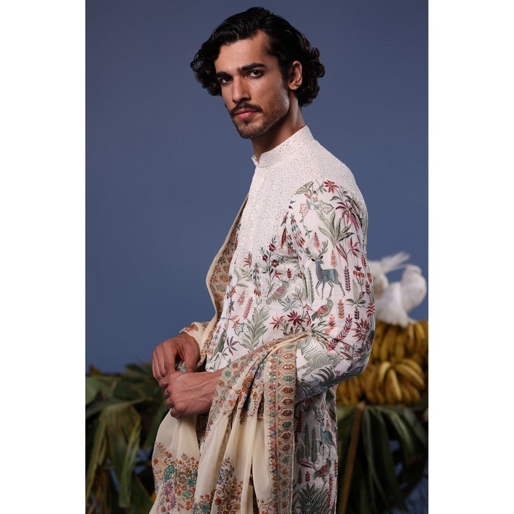 KALPRAAG Ivory Viscose Embroidered Kurta with Salwar and Dupatta