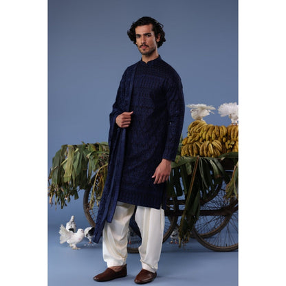 KALPRAAG Navy Blue Viscose Embroidered Kurta with Salwar and Dupatta