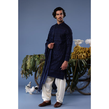 KALPRAAG Navy Blue Viscose Embroidered Kurta with Salwar and Dupatta