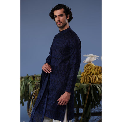 KALPRAAG Navy Blue Viscose Embroidered Kurta with Salwar and Dupatta