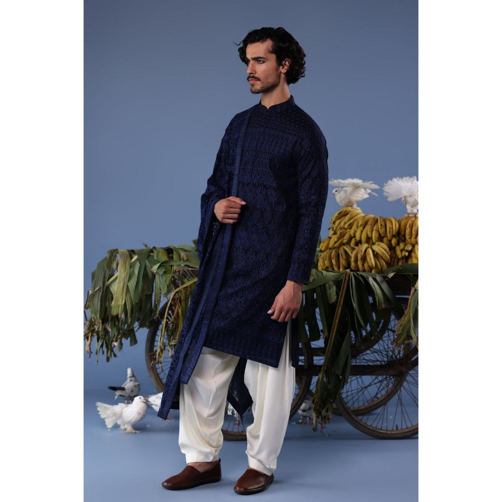 KALPRAAG Navy Blue Viscose Embroidered Kurta with Salwar and Dupatta