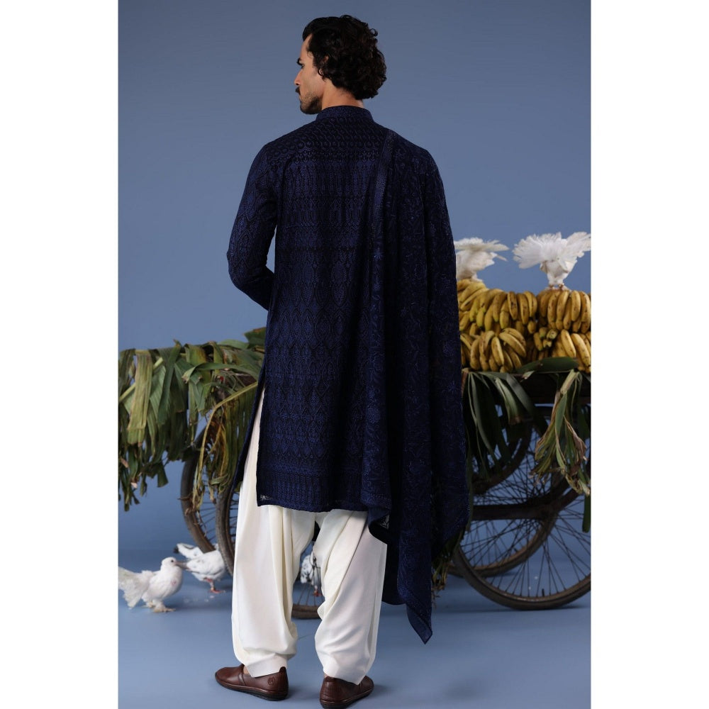 KALPRAAG Navy Blue Viscose Embroidered Kurta with Salwar and Dupatta