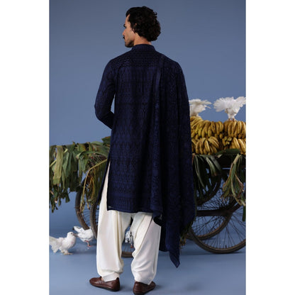 KALPRAAG Navy Blue Viscose Embroidered Kurta with Salwar and Dupatta