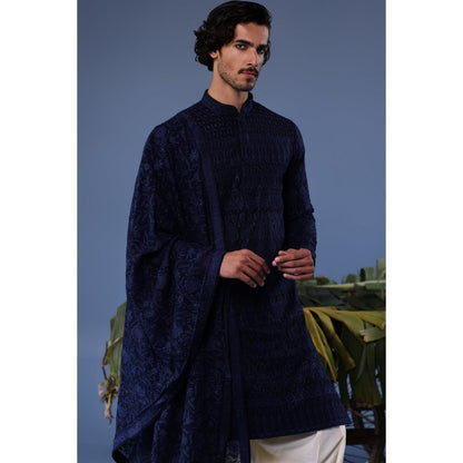KALPRAAG Navy Blue Viscose Embroidered Kurta with Salwar and Dupatta