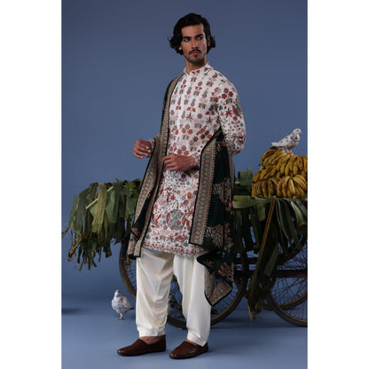 KALPRAAG Ivory Viscose Embroidered Kurta with Salwar and Dupatta