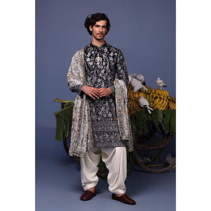 KALPRAAG Navy Blue Viscose Embroidered Kurta with Salwar and Dupatta