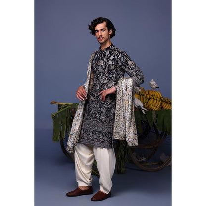KALPRAAG Navy Blue Viscose Embroidered Kurta with Salwar and Dupatta