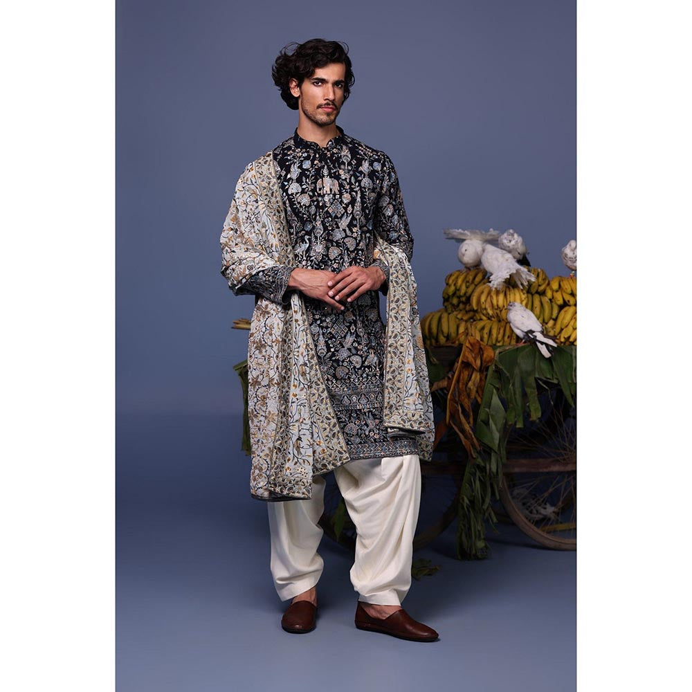 KALPRAAG Navy Blue Viscose Embroidered Kurta with Salwar and Dupatta