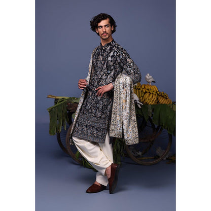 KALPRAAG Navy Blue Viscose Embroidered Kurta with Salwar and Dupatta