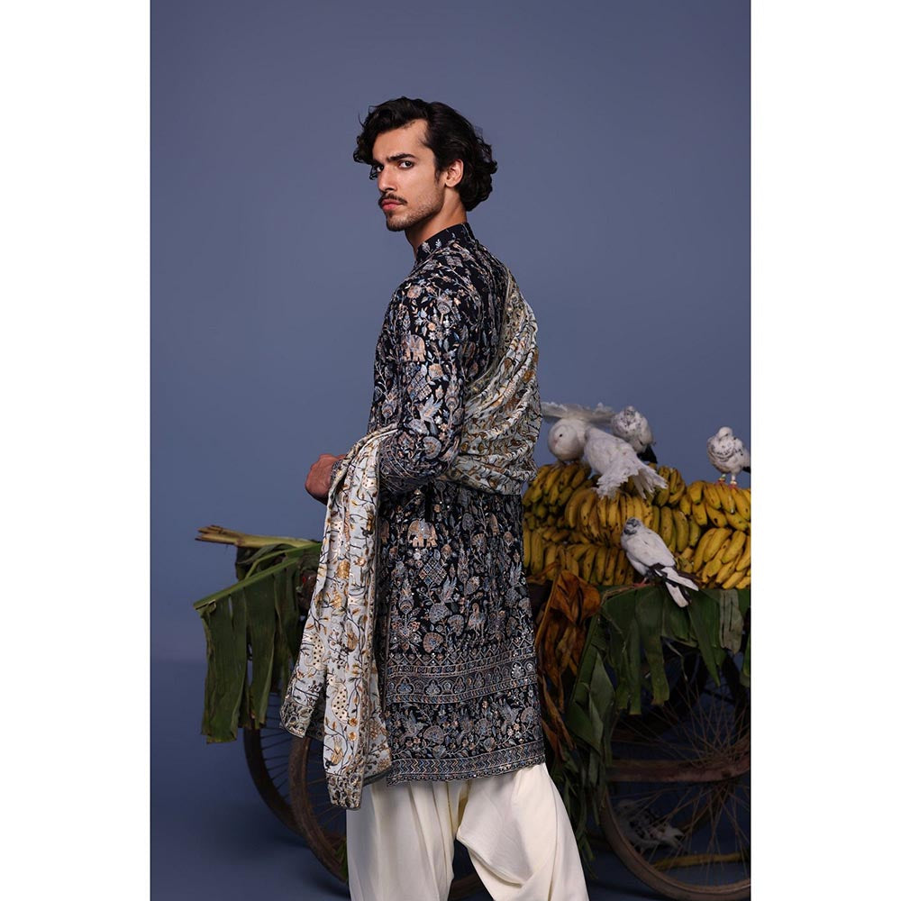 KALPRAAG Navy Blue Viscose Embroidered Kurta with Salwar and Dupatta