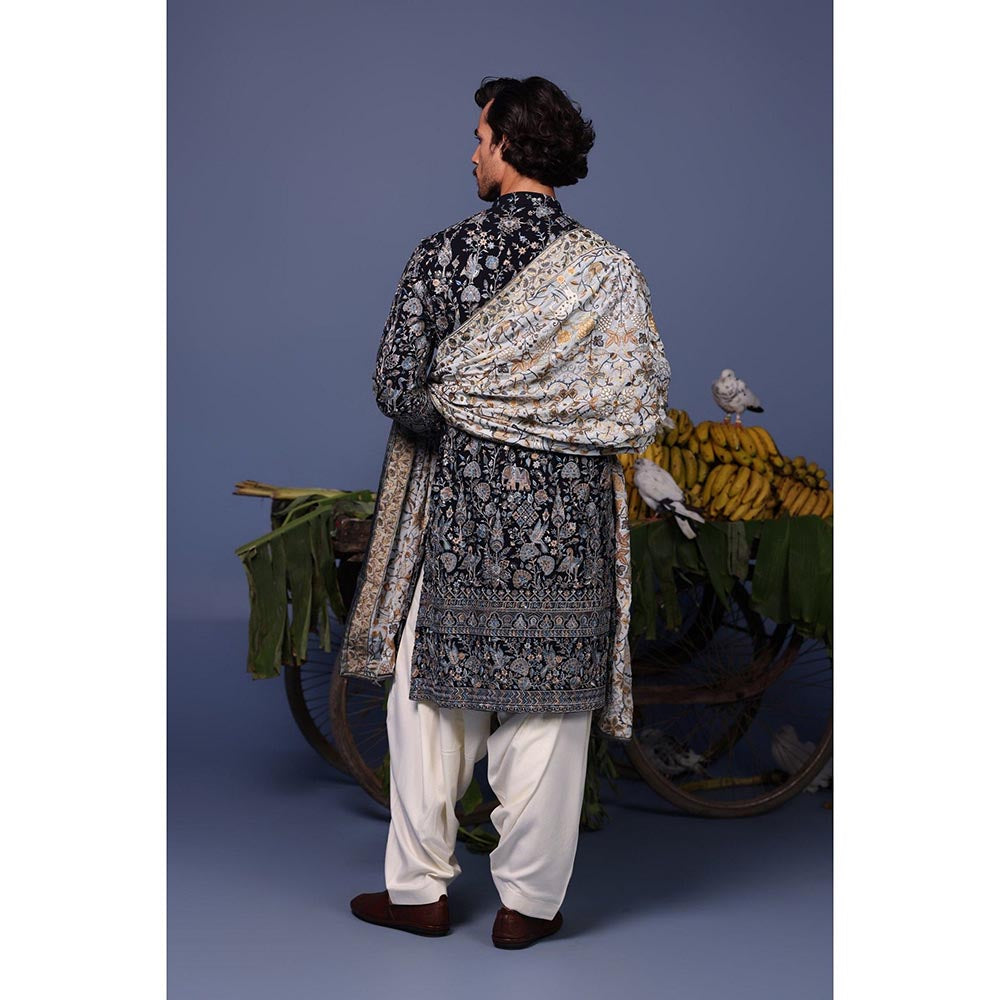 KALPRAAG Navy Blue Viscose Embroidered Kurta with Salwar and Dupatta