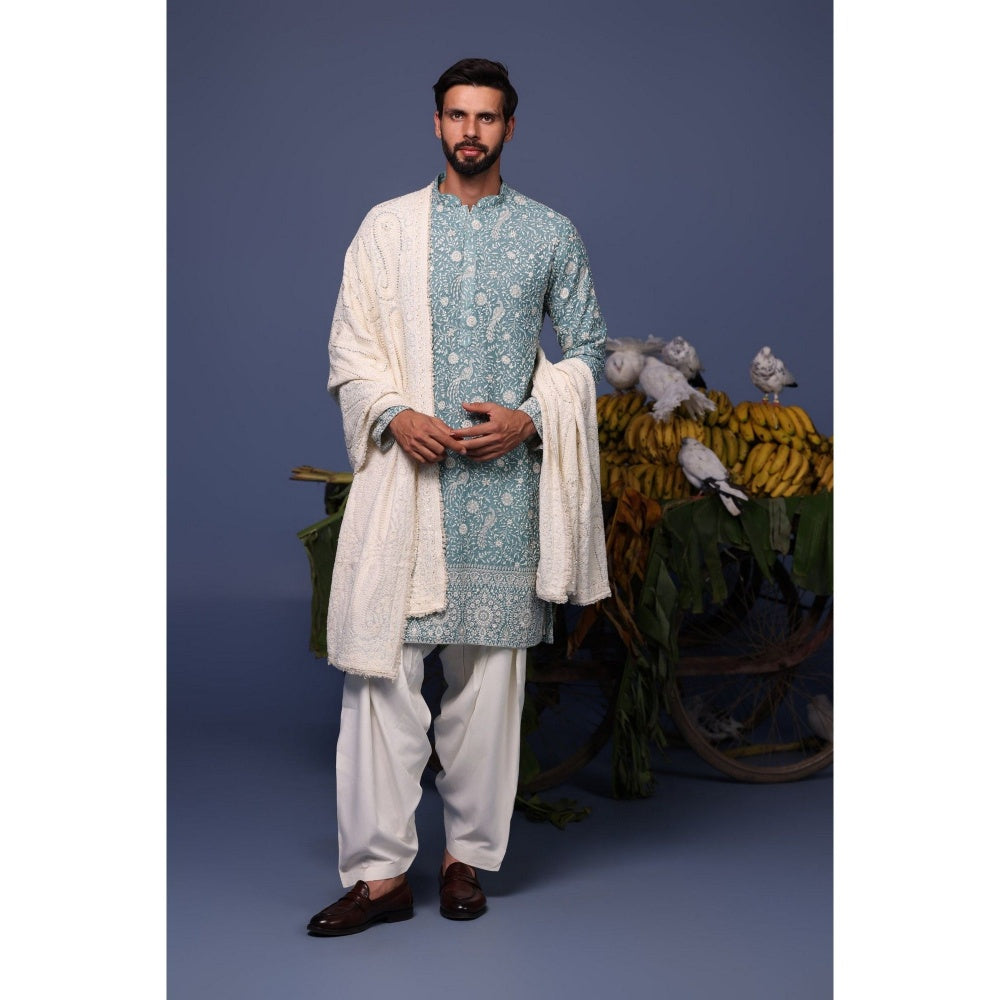 KALPRAAG Blue Viscose Embroidered Kurta with Salwar and Dupatta