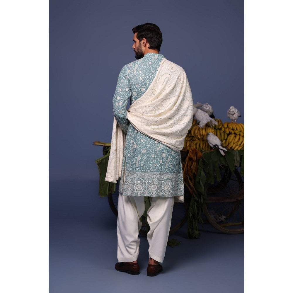 KALPRAAG Blue Viscose Embroidered Kurta with Salwar and Dupatta