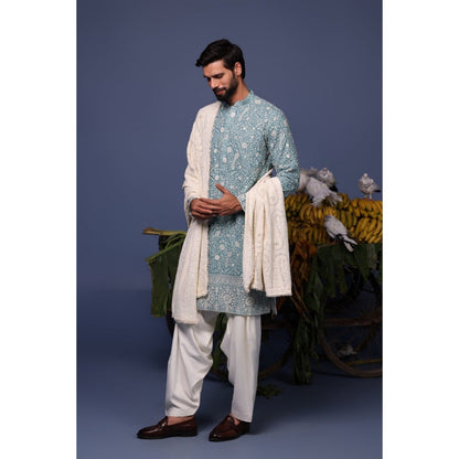 KALPRAAG Blue Viscose Embroidered Kurta with Salwar and Dupatta