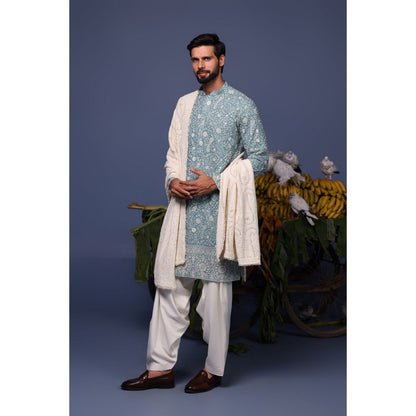 KALPRAAG Blue Viscose Embroidered Kurta with Salwar and Dupatta